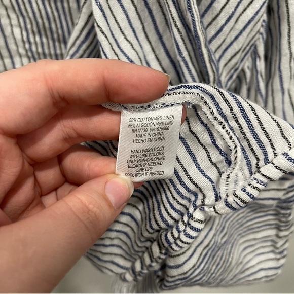 Universal Thread Striped Ruffle Sleeve Kimono Open Front OSFM Cotton Linen - Picture 7 of 8